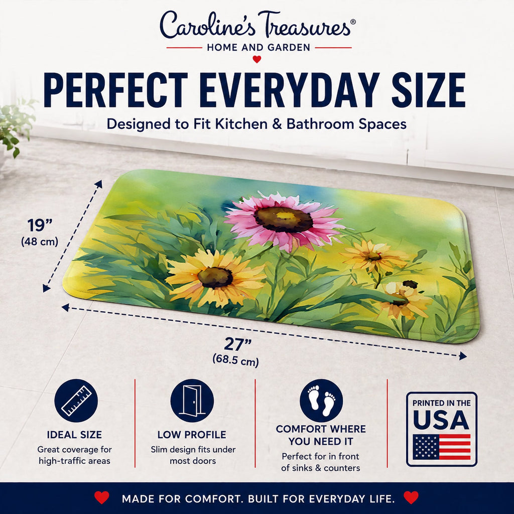 Kentucky Goldenrod in Watercolor Memory Foam Kitchen Mat Machine Washable Anti-Fatigue Cushion Comfort Bath or Kitchen Rug