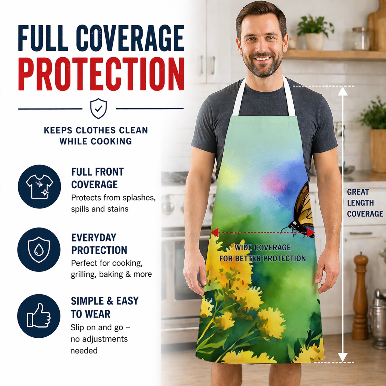 Kentucky Goldenrod in Watercolor Apron Cooking Kitchen Server Baking Crafts Gardening for Adult Women Men, Unisex, Large, Multicolor