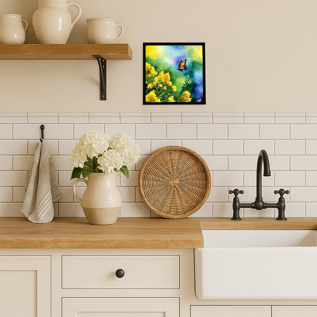 Kentucky Goldenrod in Watercolor Framed Metal Print Bathroom, Kitchen, Office, Home Decor Wall Art Ready to Hang, Square, 8X8