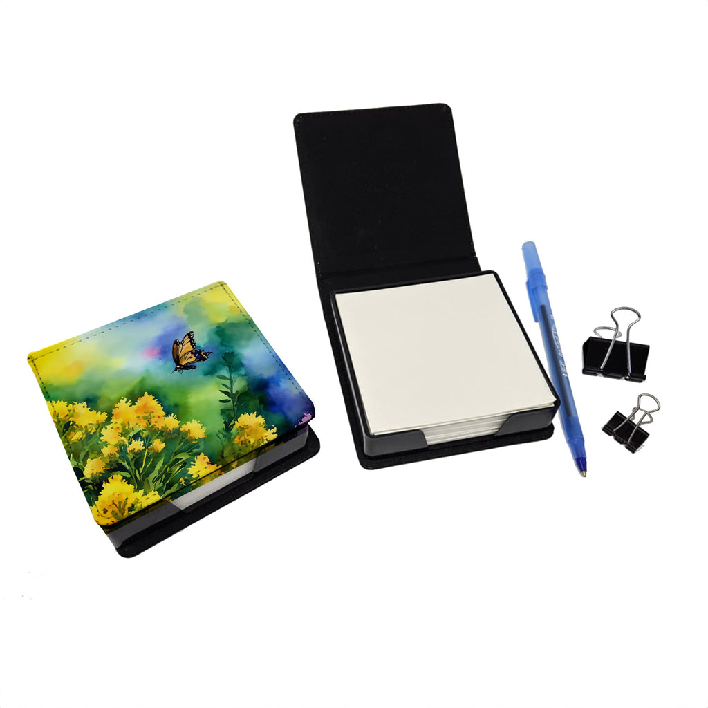 Kentucky Goldenrod in Watercolor PU Leather Note Paper Holder with Artist-Designed Cover, Desk Accessory, Office Gift