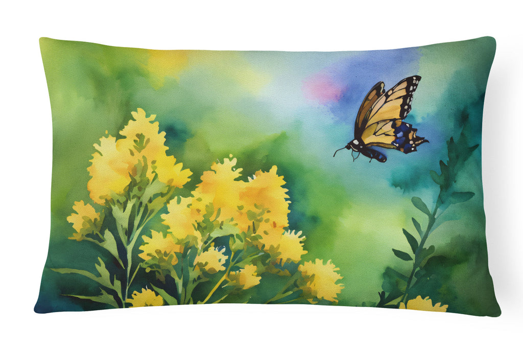 Kentucky Goldenrod in Watercolor Decorative Throw Pillow 12x16 Indoor Outdoor Accent Cushion, Fabric Cover with Insert for Sofa, Bed, Porch & Living Room