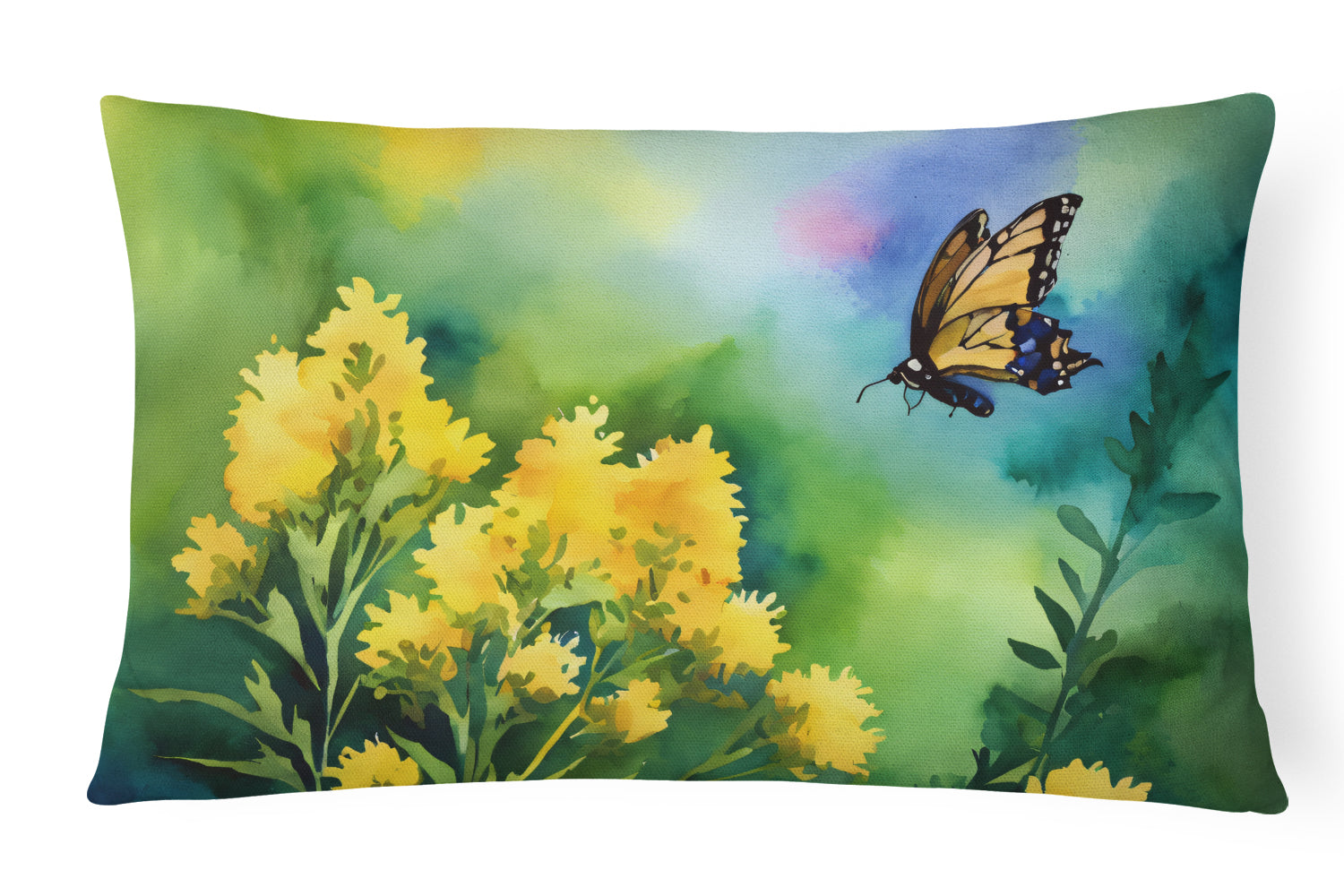 Kentucky Goldenrod in Watercolor Decorative Throw Pillow 12x16 Indoor Outdoor Accent Cushion, Fabric Cover with Insert for Sofa, Bed, Porch & Living Room
