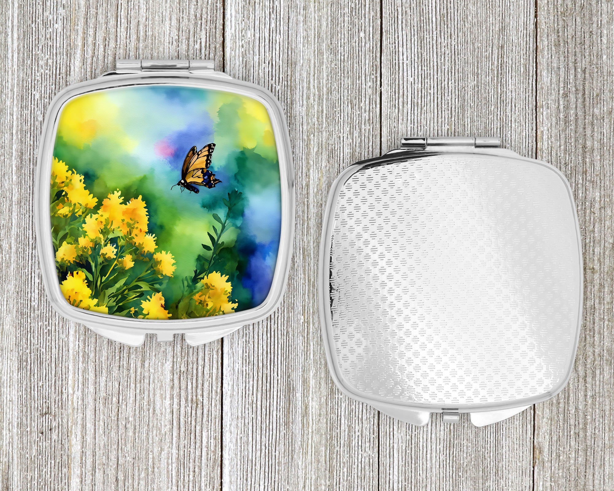 Kentucky Goldenrod in Watercolor Compact Mirror Decorative Travel Makeup Mirror for Women Girls Gifts Pocket Makeup Mirror Folding Handheld