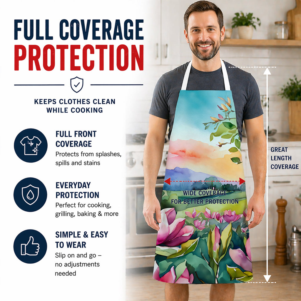 Louisiana Magnolias in Watercolor Apron Cooking Kitchen Server Baking Crafts Gardening for Adult Women Men, Unisex, Large, Multicolor