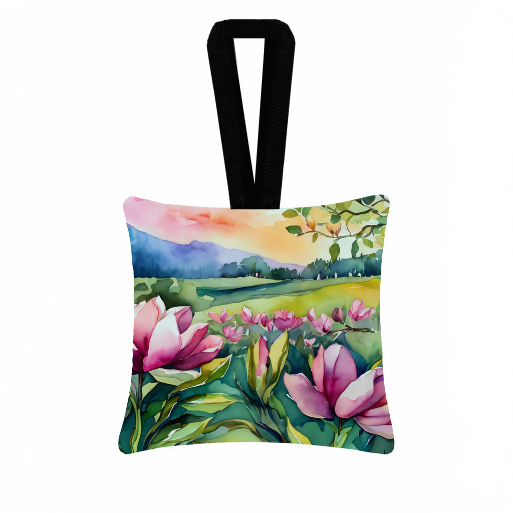 Louisiana Magnolias in Watercolor Hanging Square Fabric Ornament 3.5 × 3.5 Decorative Door-Knob & Tree Hanger, Soft Fabric