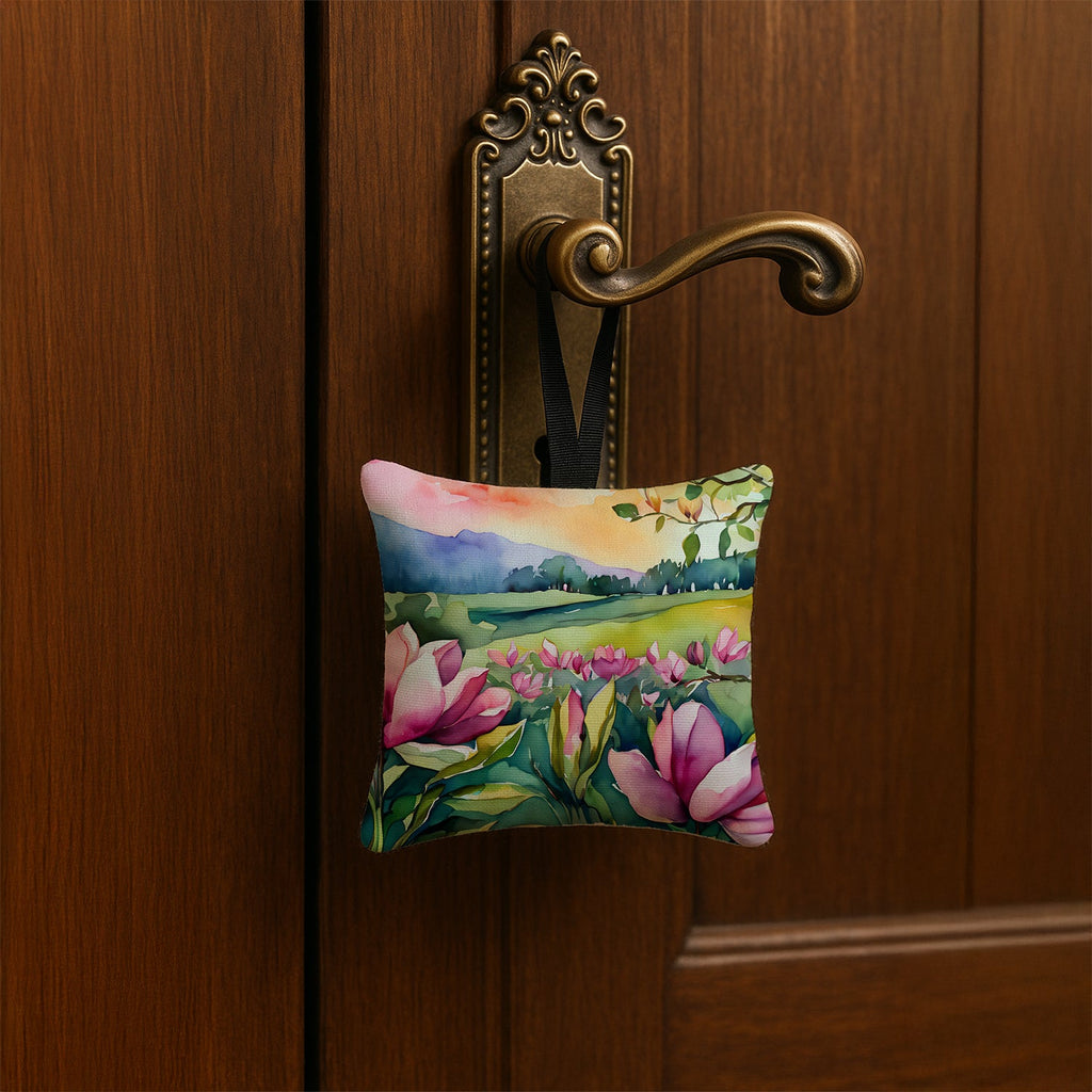Louisiana Magnolias in Watercolor Hanging Square Fabric Ornament 3.5 × 3.5 Decorative Door-Knob & Tree Hanger, Soft Fabric