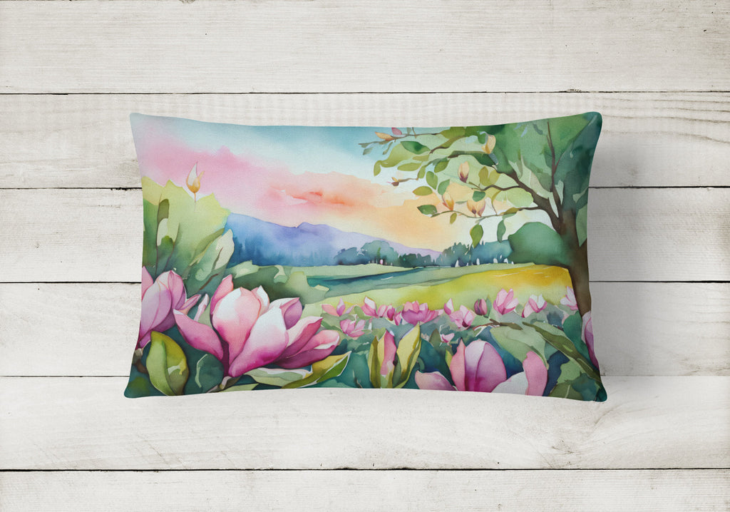Louisiana Magnolias in Watercolor Decorative Throw Pillow 12x16 Indoor Outdoor Accent Cushion, Fabric Cover with Insert for Sofa, Bed, Porch & Living Room