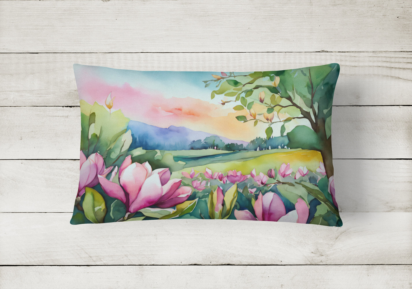 Louisiana Magnolias in Watercolor Decorative Throw Pillow 12x16 Indoor Outdoor Accent Cushion, Fabric Cover with Insert for Sofa, Bed, Porch & Living Room