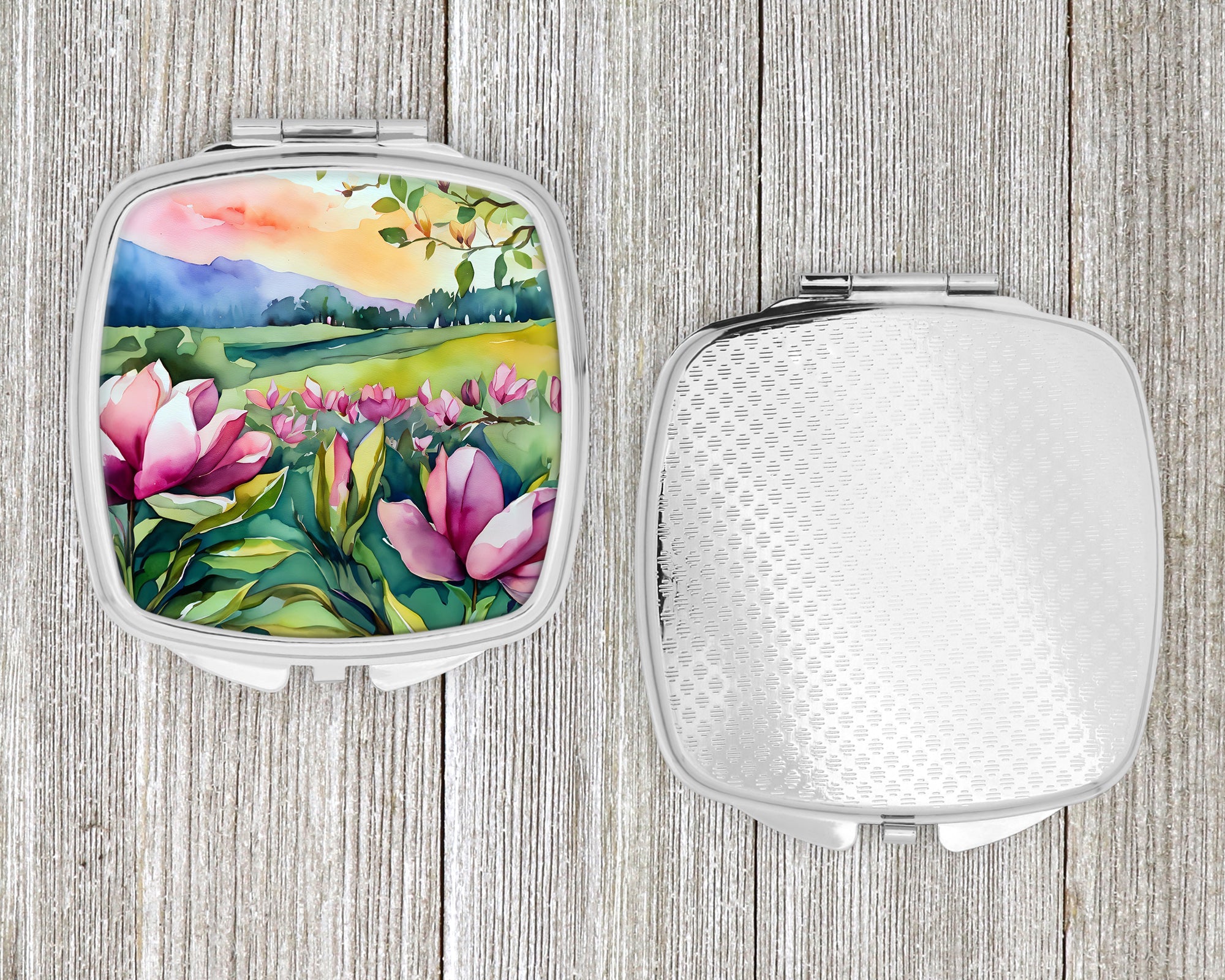 Louisiana Magnolias in Watercolor Compact Mirror Decorative Travel Makeup Mirror for Women Girls Gifts Pocket Makeup Mirror Folding Handheld