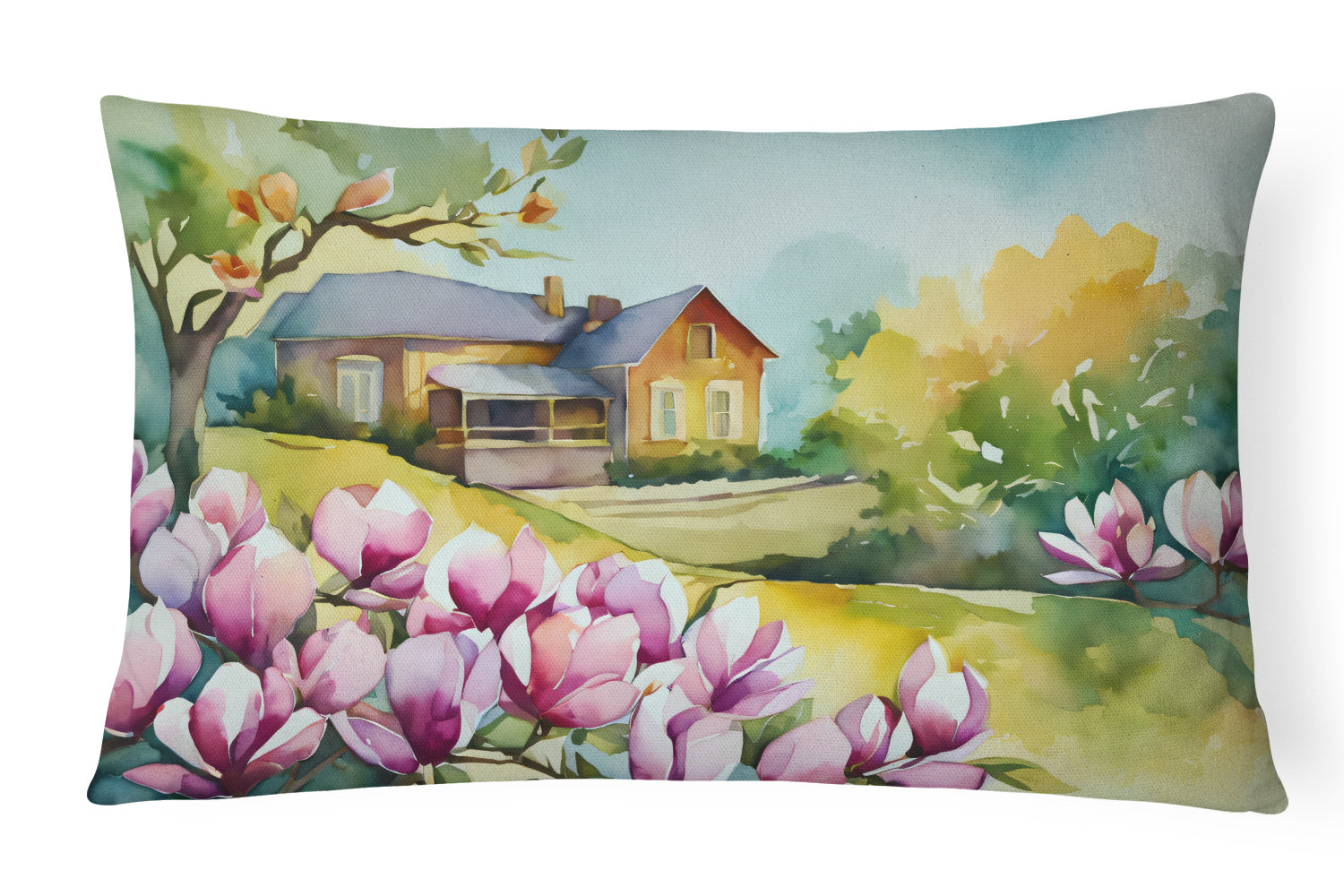 Louisiana Magnolias in Watercolor Decorative Throw Pillow 12x16 Indoor Outdoor Accent Cushion, Fabric Cover with Insert for Sofa, Bed, Porch & Living Room