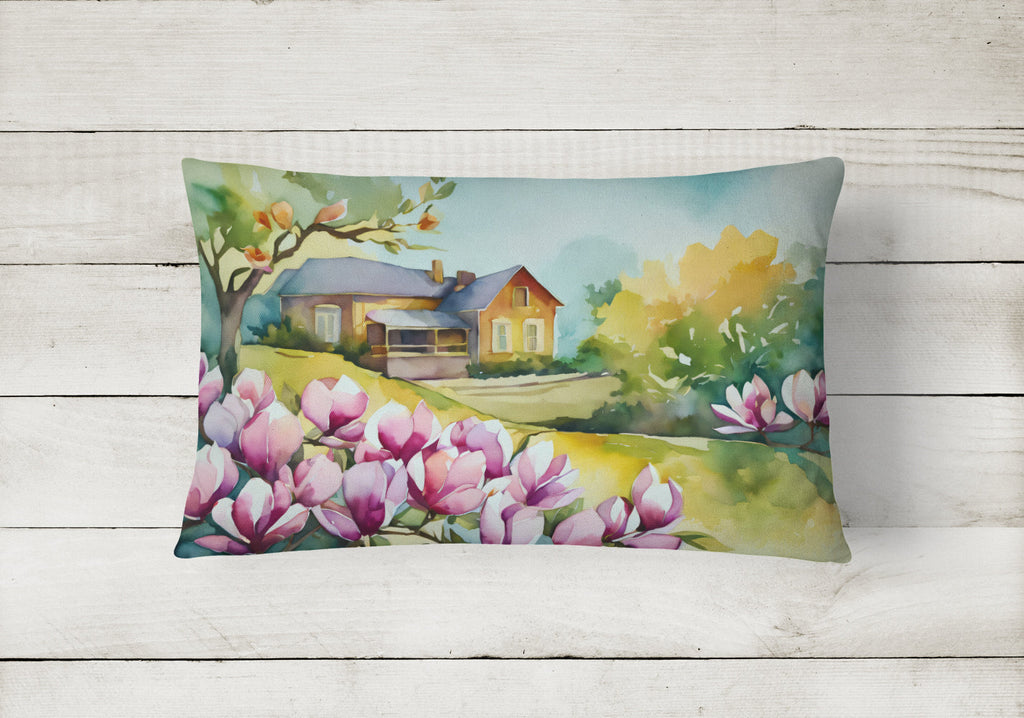 Louisiana Magnolias in Watercolor Decorative Throw Pillow 12x16 Indoor Outdoor Accent Cushion, Fabric Cover with Insert for Sofa, Bed, Porch & Living Room