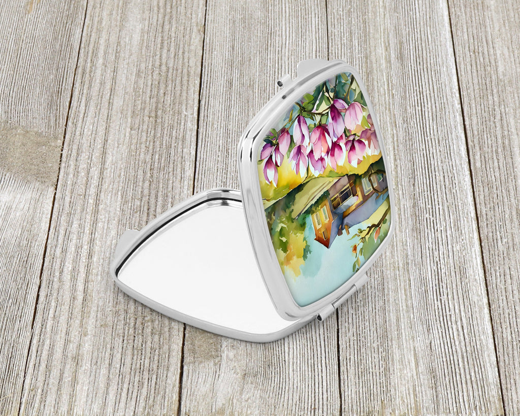 Louisiana Magnolias in Watercolor Compact Mirror Decorative Travel Makeup Mirror for Women Girls Gifts Pocket Makeup Mirror Folding Handheld
