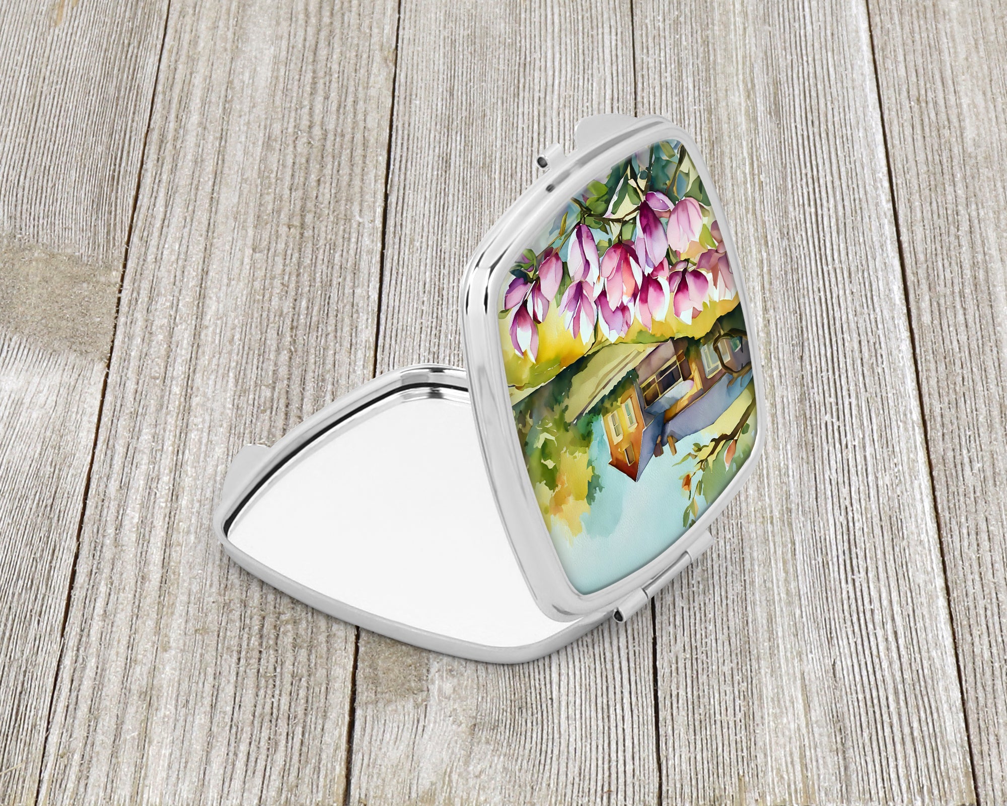 Louisiana Magnolias in Watercolor Compact Mirror Decorative Travel Makeup Mirror for Women Girls Gifts Pocket Makeup Mirror Folding Handheld