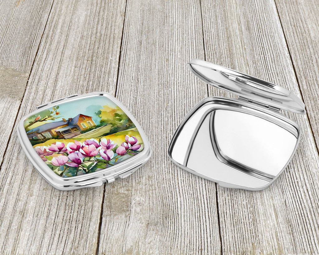 Louisiana Magnolias in Watercolor Compact Mirror Decorative Travel Makeup Mirror for Women Girls Gifts Pocket Makeup Mirror Folding Handheld