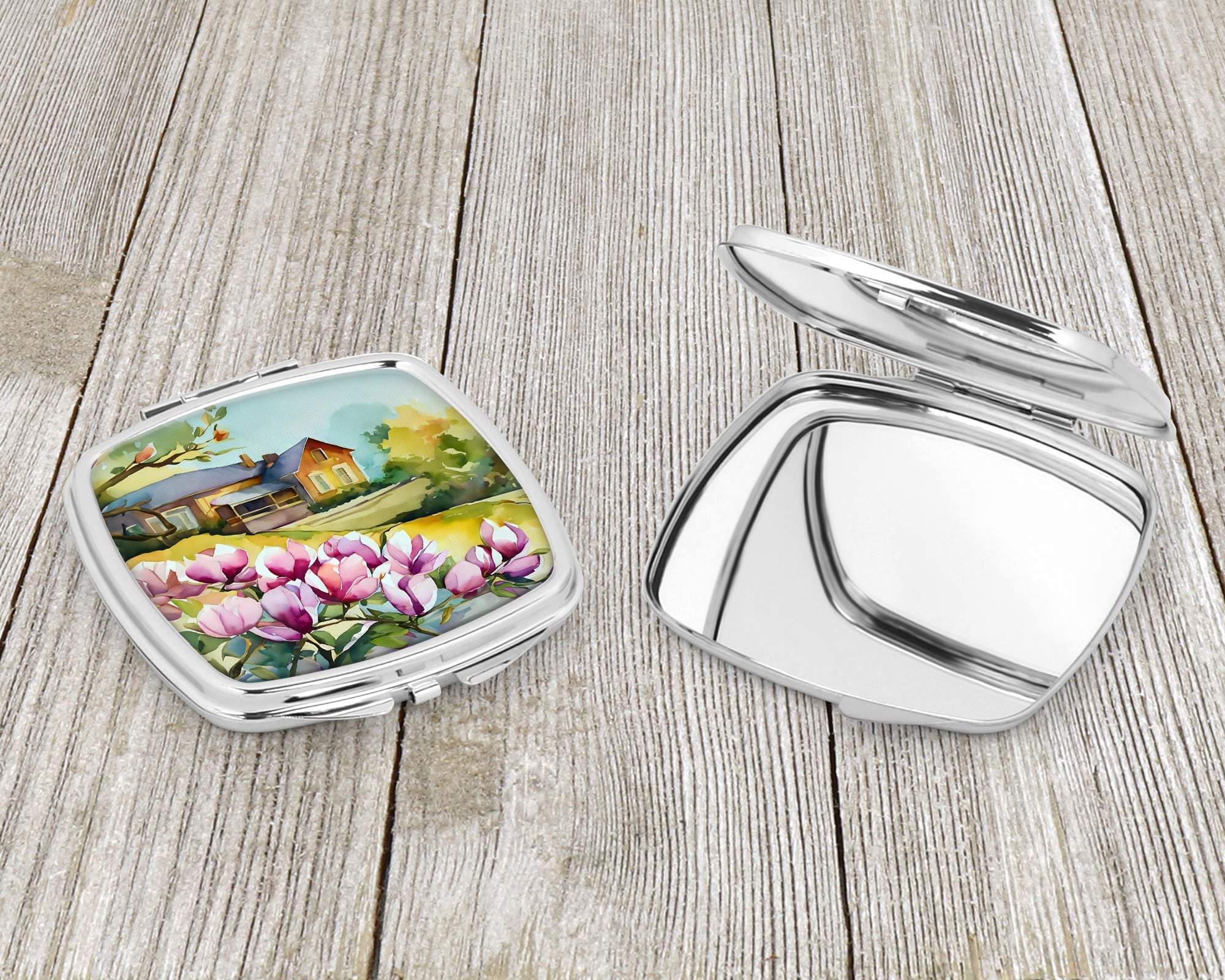 Louisiana Magnolias in Watercolor Compact Mirror Decorative Travel Makeup Mirror for Women Girls Gifts Pocket Makeup Mirror Folding Handheld