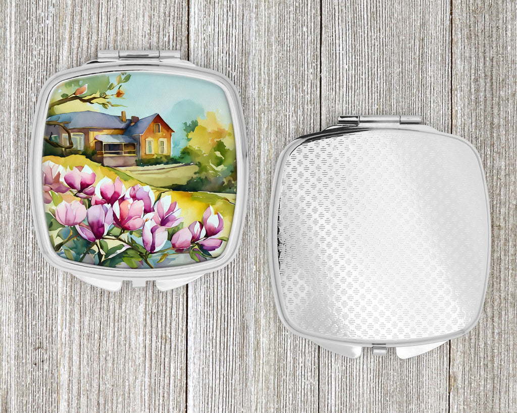 Louisiana Magnolias in Watercolor Compact Mirror Decorative Travel Makeup Mirror for Women Girls Gifts Pocket Makeup Mirror Folding Handheld