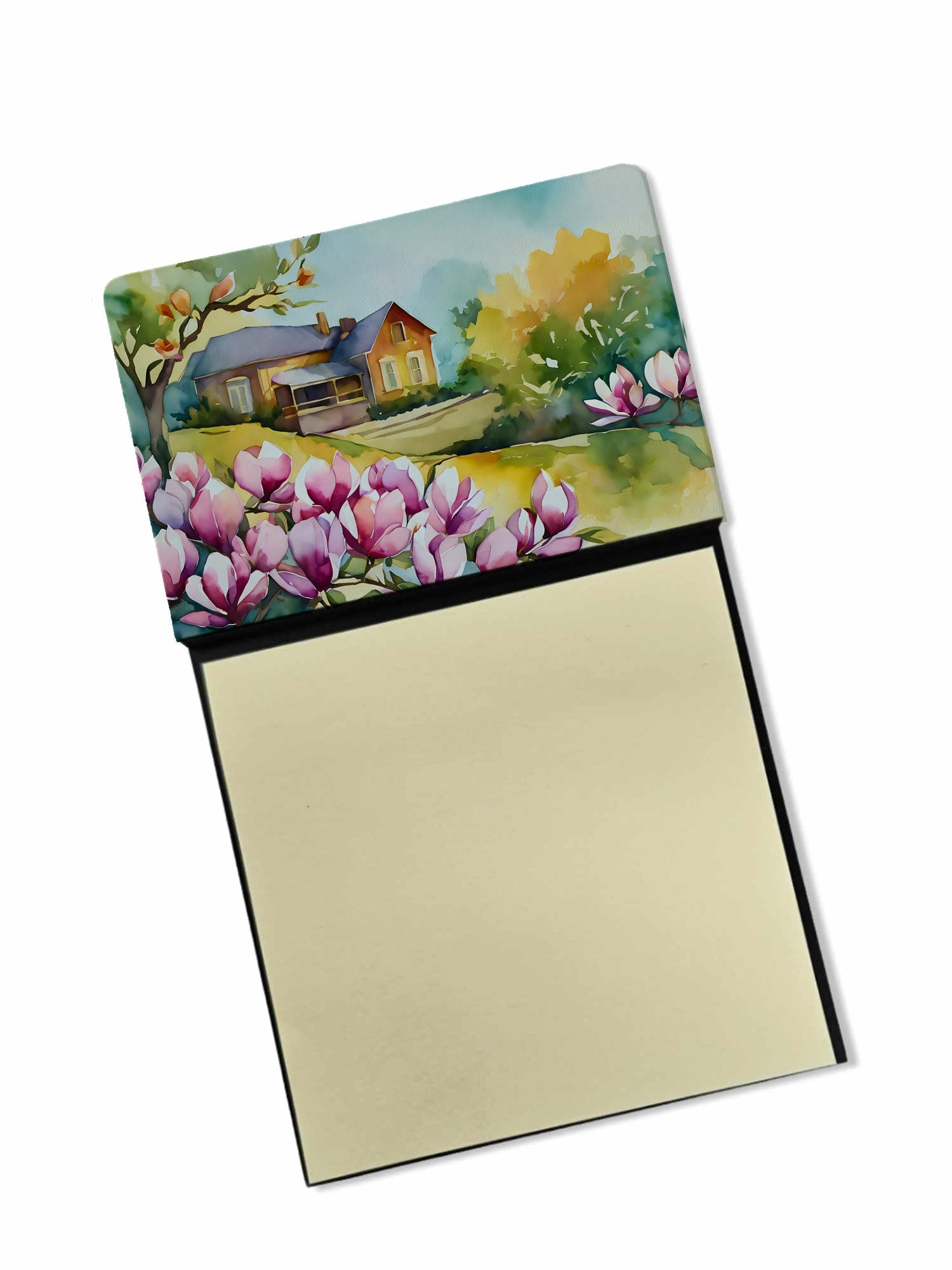 Louisiana Magnolias in Watercolor Watercolor Sticky Note Holder Refillable Dispenser Desk Accessory 3x3 Pad Gift