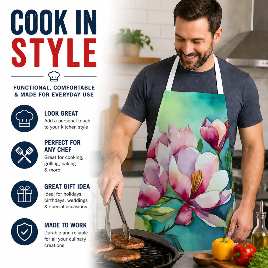 Louisiana Magnolias in Watercolor Apron Cooking Kitchen Server Baking Crafts Gardening for Adult Women Men, Unisex, Large, Multicolor