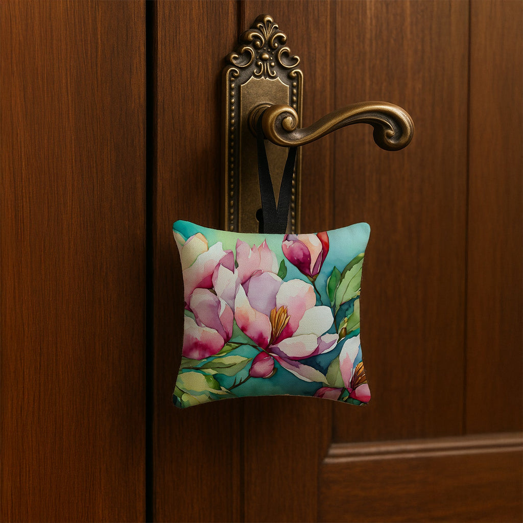 Louisiana Magnolias in Watercolor Hanging Square Fabric Ornament 3.5 × 3.5 Decorative Door-Knob & Tree Hanger, Soft Fabric