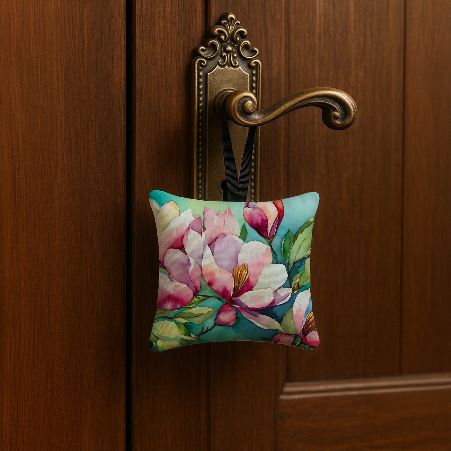 Louisiana Magnolias in Watercolor Hanging Square Fabric Ornament 3.5 × 3.5 Decorative Door-Knob & Tree Hanger, Soft Fabric