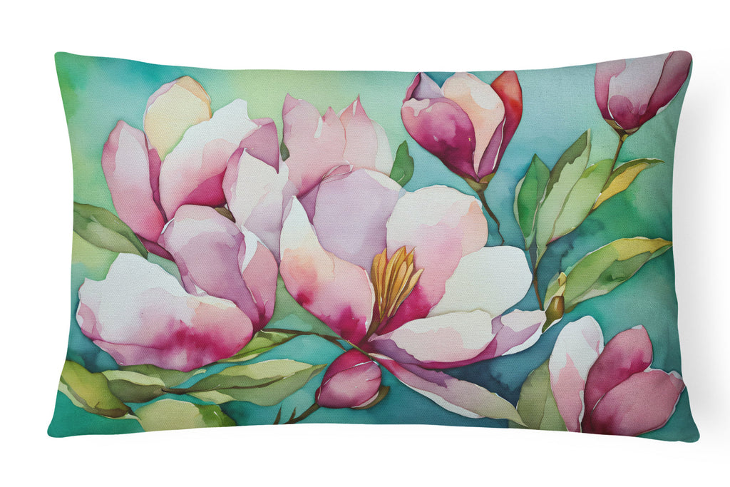Louisiana Magnolias in Watercolor Decorative Throw Pillow 12x16 Indoor Outdoor Accent Cushion, Fabric Cover with Insert for Sofa, Bed, Porch & Living Room