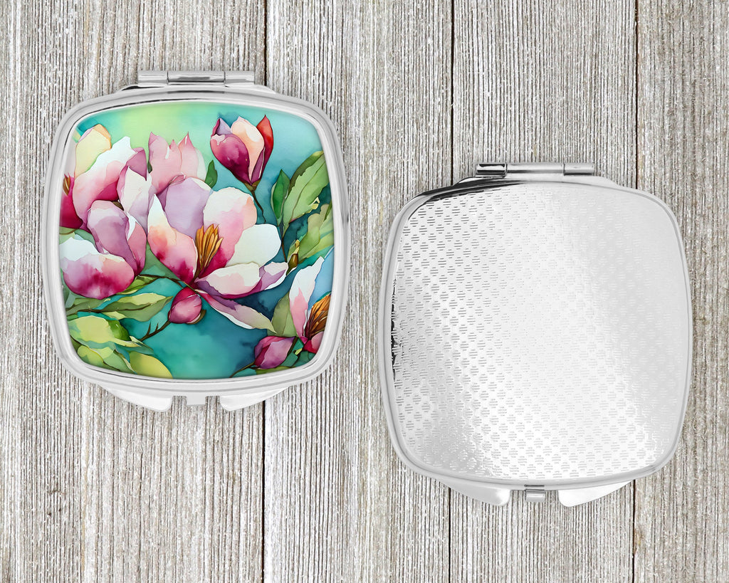 Louisiana Magnolias in Watercolor Compact Mirror Decorative Travel Makeup Mirror for Women Girls Gifts Pocket Makeup Mirror Folding Handheld