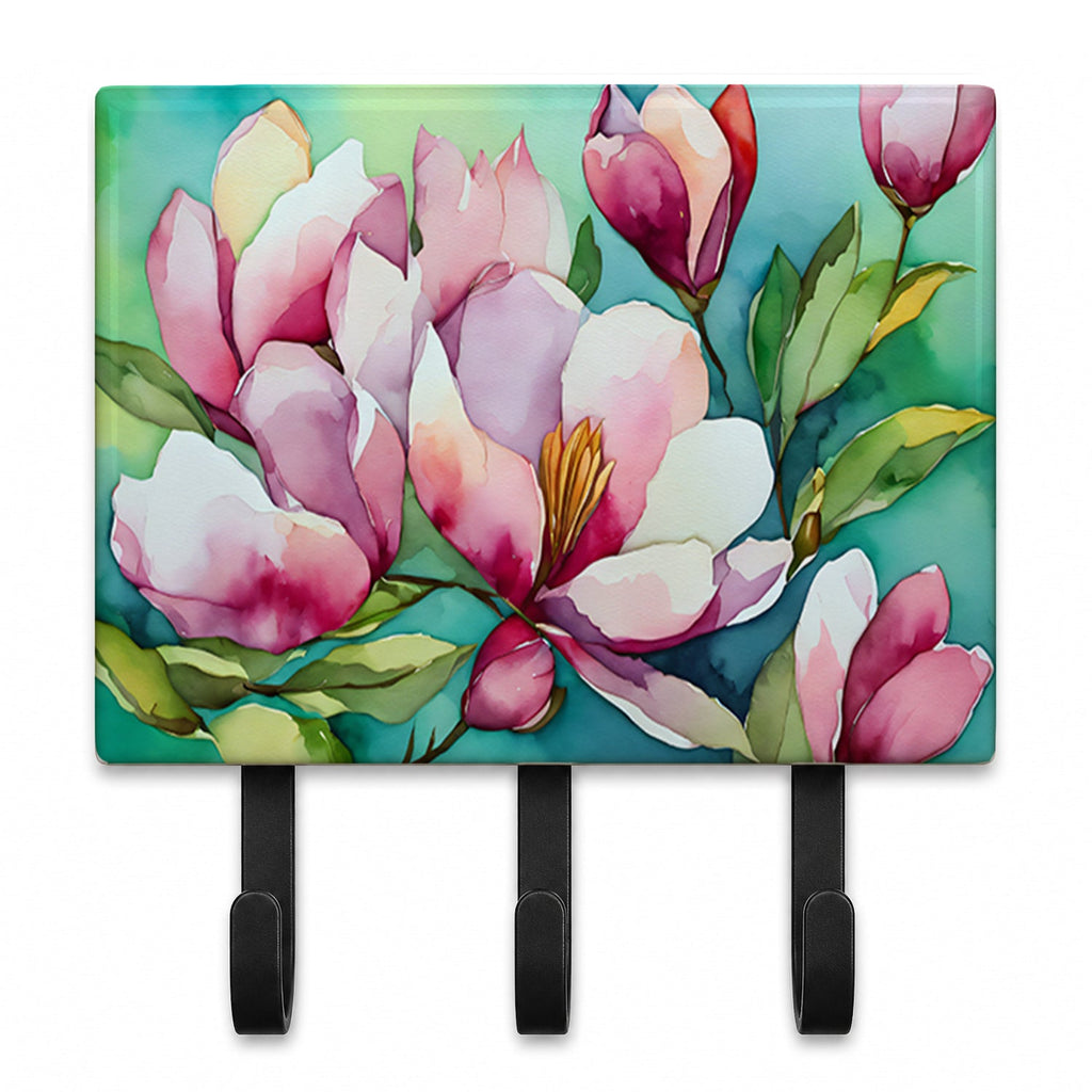 Louisiana Magnolias in Watercolor Leash or Key Holder Wall Hooks, Coat Rack Wall Mount, for Hanging Keys, Towels, Aprons, Leashes