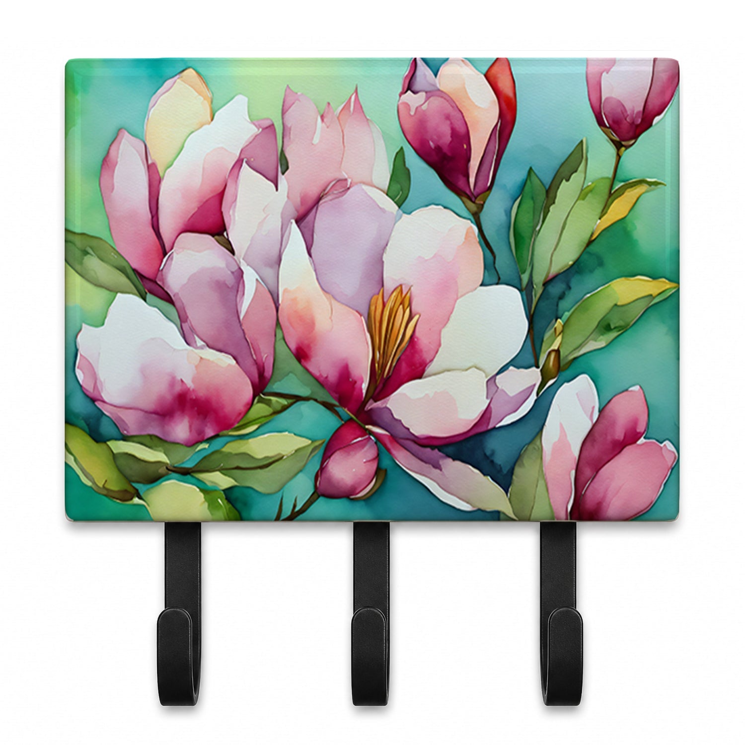 Louisiana Magnolias in Watercolor Leash or Key Holder Wall Hooks, Coat Rack Wall Mount, for Hanging Keys, Towels, Aprons, Leashes