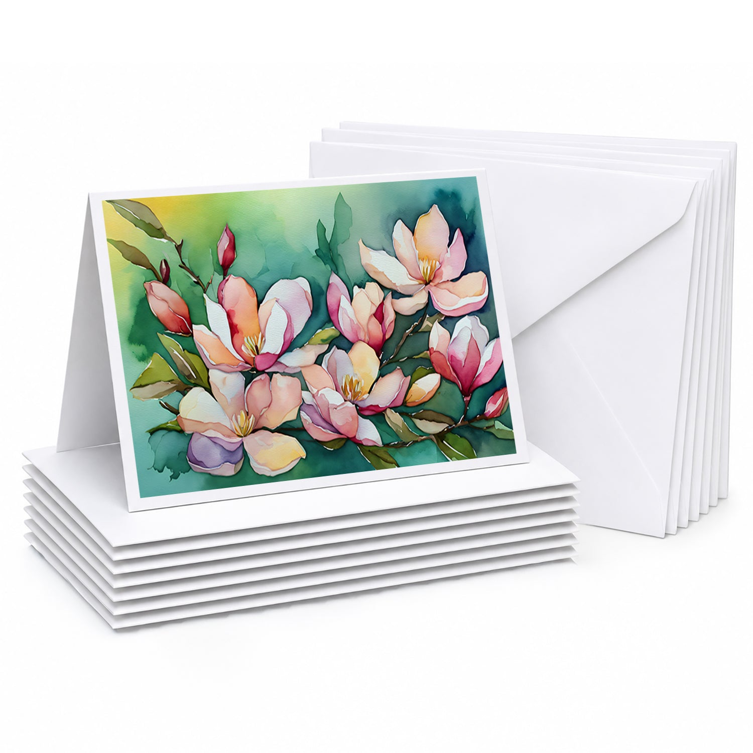 Louisiana Magnolias in Watercolor Greeting Cards Pack of 8 Blank Cards with Envelopes Whimsical A7 Size 5x7