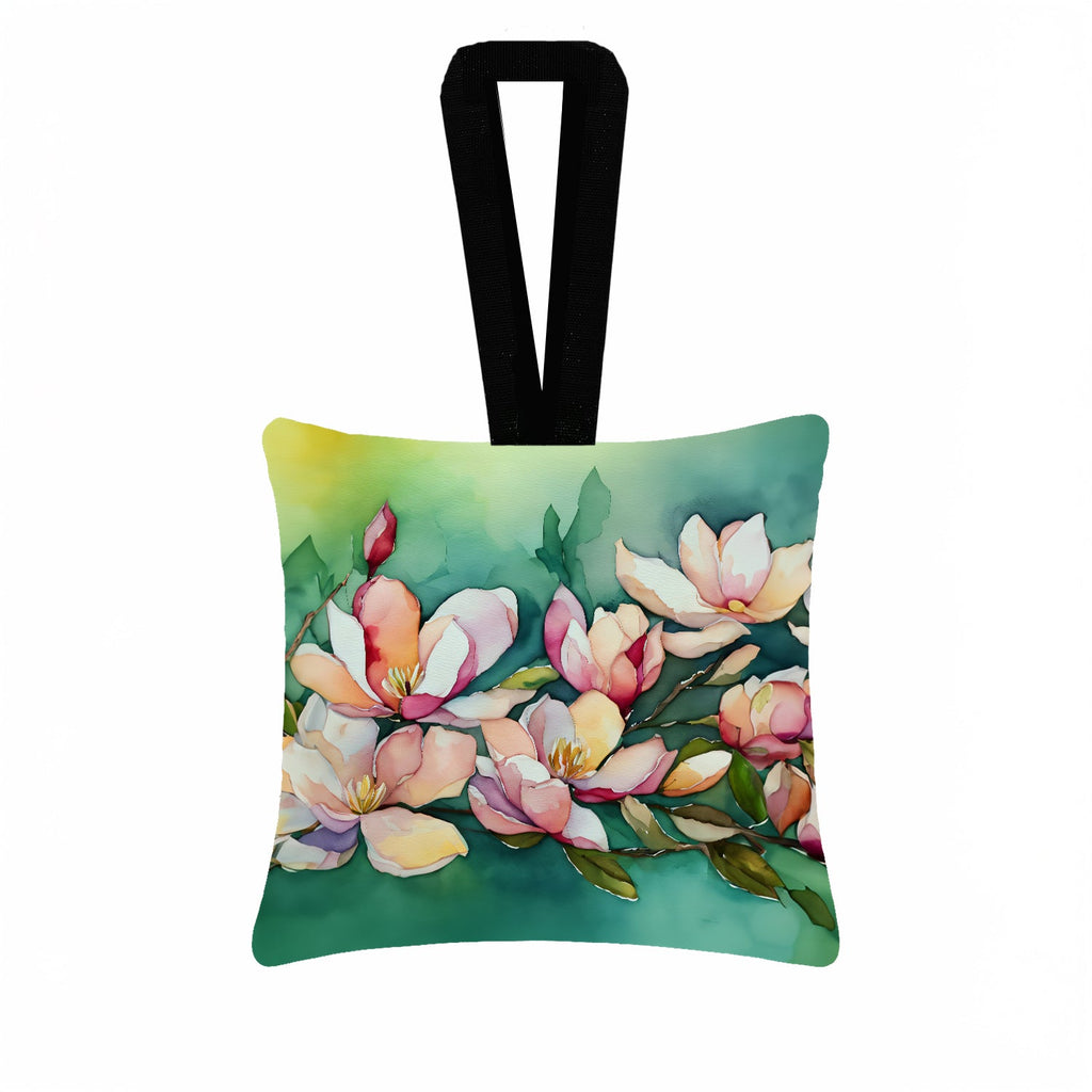 Louisiana Magnolias in Watercolor Hanging Square Fabric Ornament 3.5 × 3.5 Decorative Door-Knob & Tree Hanger, Soft Fabric