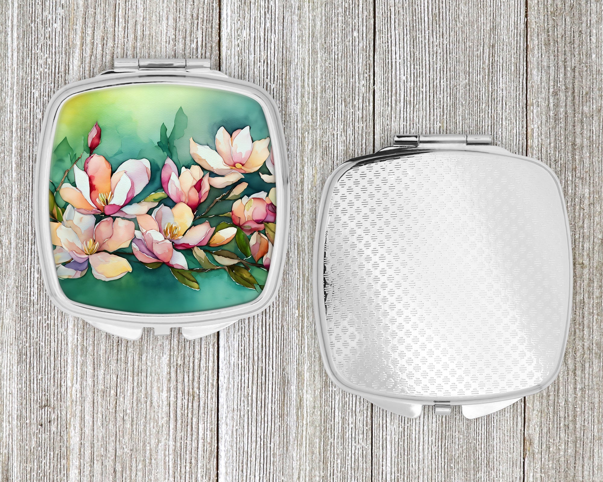 Louisiana Magnolias in Watercolor Compact Mirror Decorative Travel Makeup Mirror for Women Girls Gifts Pocket Makeup Mirror Folding Handheld