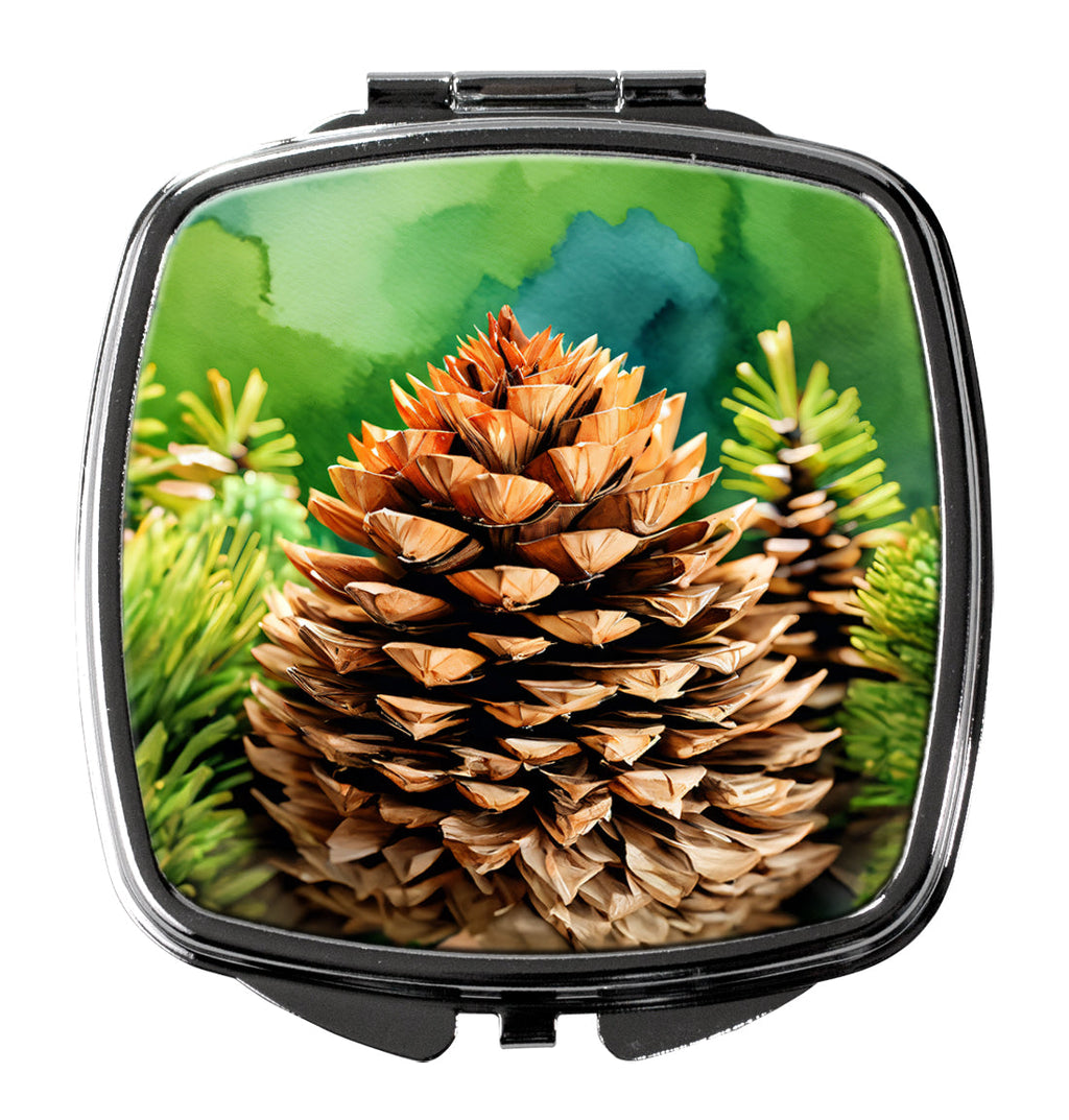 Maine White Pine Cone and Tassels in Watercolor Compact Mirror Decorative Travel Makeup Mirror for Women Girls Gifts Pocket Makeup Mirror Folding Handheld