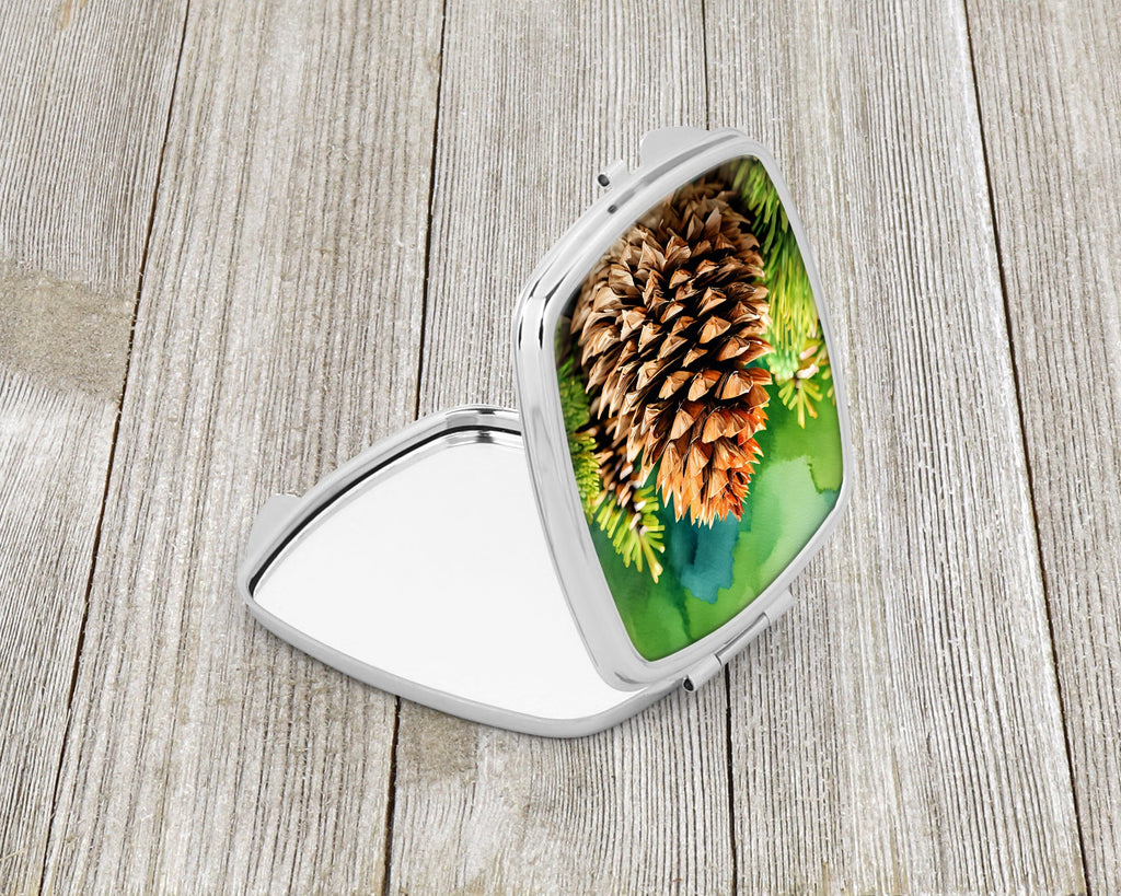 Maine White Pine Cone and Tassels in Watercolor Compact Mirror Decorative Travel Makeup Mirror for Women Girls Gifts Pocket Makeup Mirror Folding Handheld
