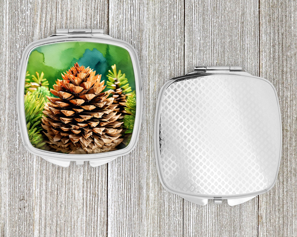 Maine White Pine Cone and Tassels in Watercolor Compact Mirror Decorative Travel Makeup Mirror for Women Girls Gifts Pocket Makeup Mirror Folding Handheld