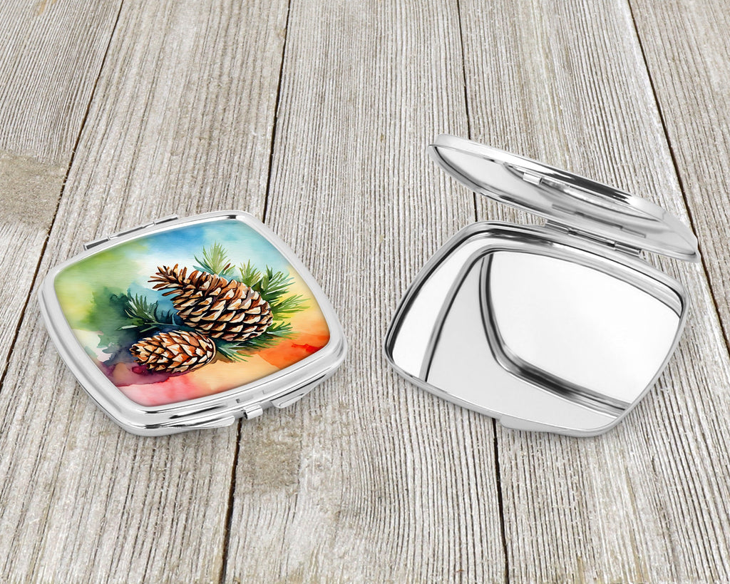 Maine White Pine Cone and Tassels in Watercolor Compact Mirror Decorative Travel Makeup Mirror for Women Girls Gifts Pocket Makeup Mirror Folding Handheld