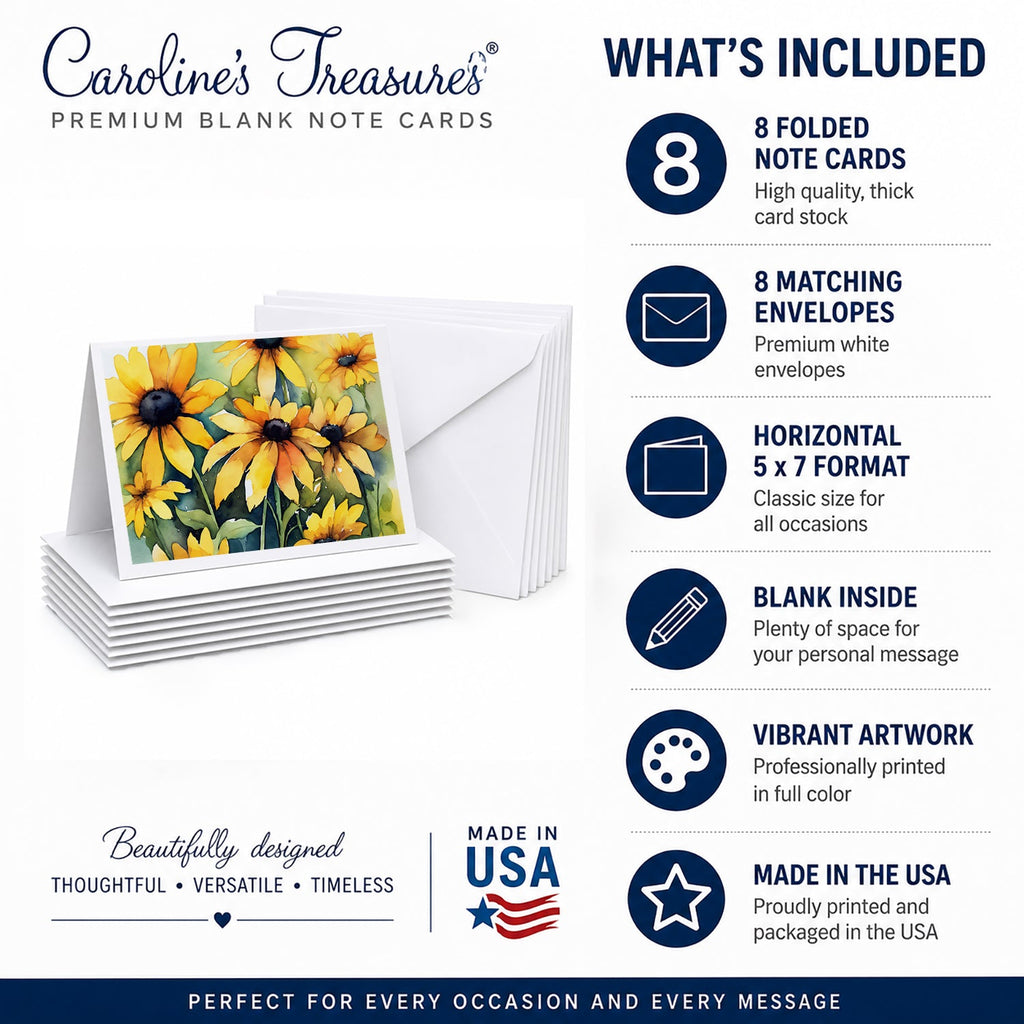 Maryland Black-Eyed Susans in Watercolor Greeting Cards Pack of 8 Blank Cards with Envelopes Whimsical A7 Size 5x7