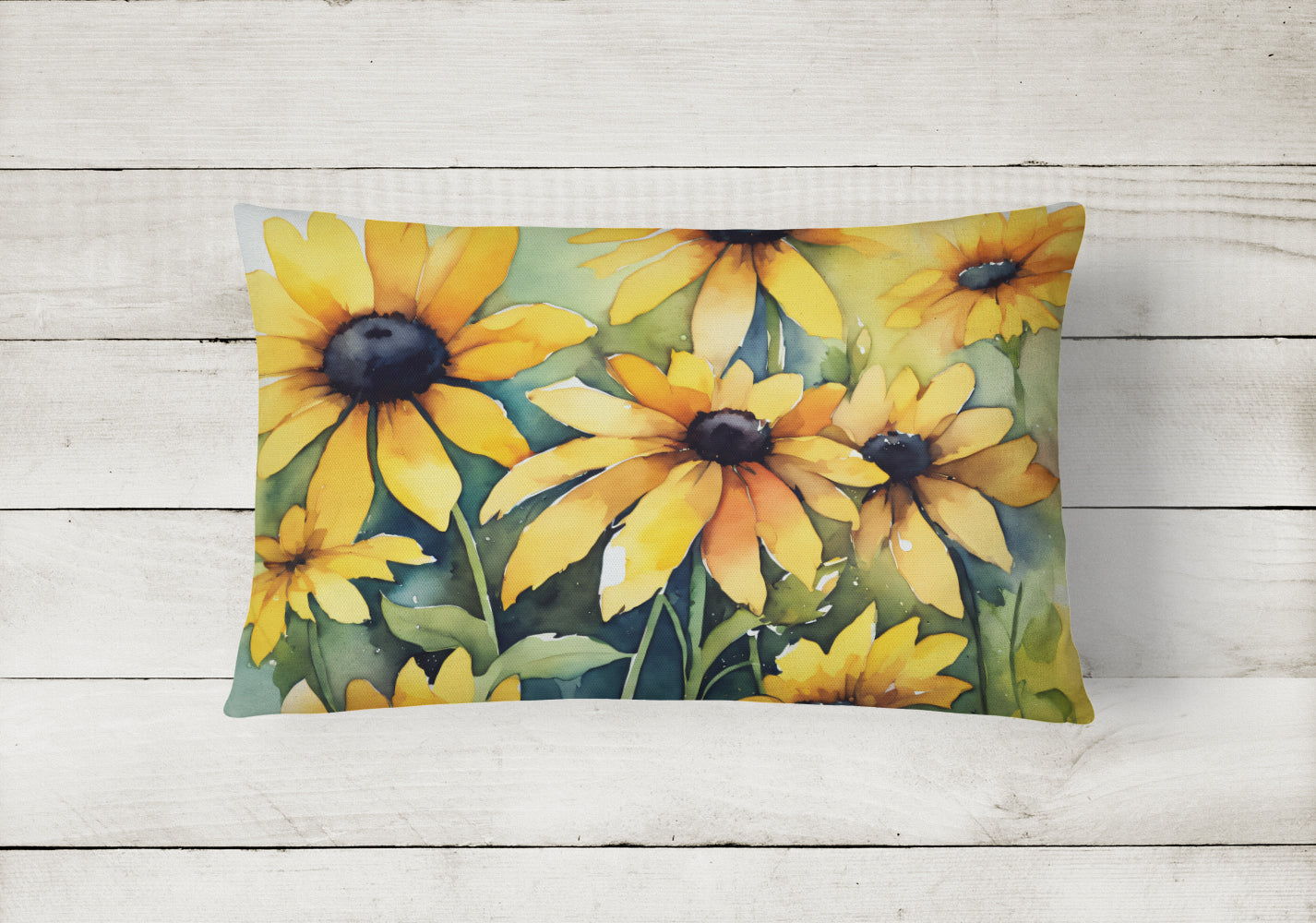 Maryland Black-Eyed Susans in Watercolor Fabric Decorative Pillow DAC1666PW1216