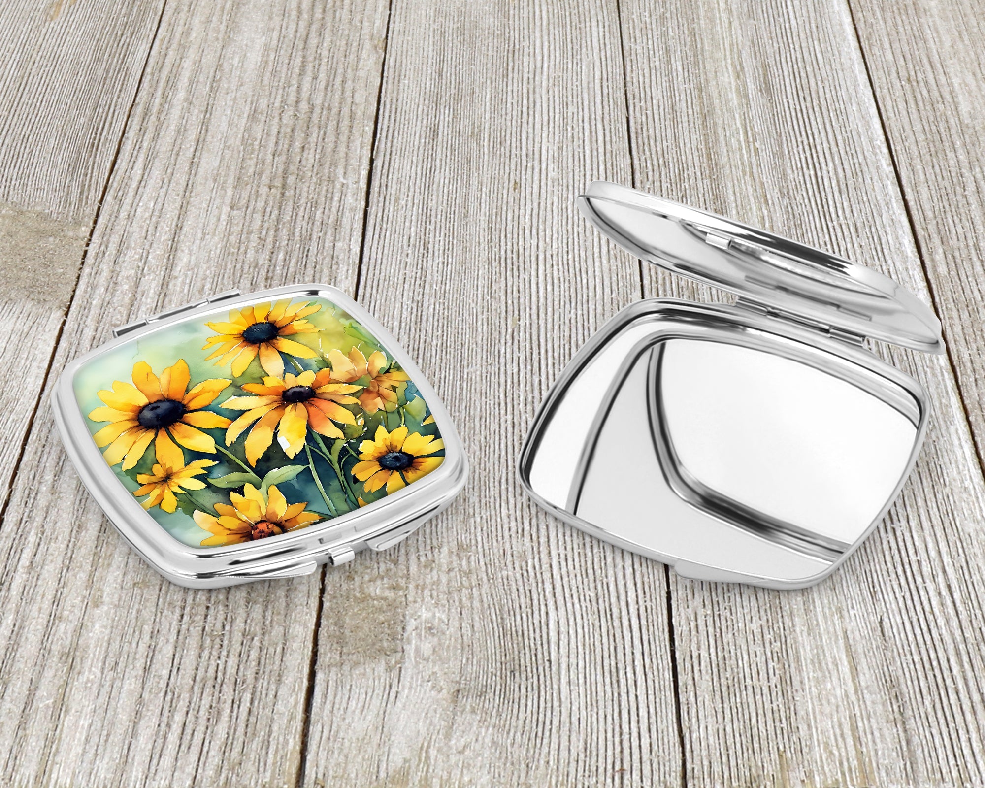 Maryland Black-Eyed Susans in Watercolor Compact Mirror Decorative Travel Makeup Mirror for Women Girls Gifts Pocket Makeup Mirror Folding Handheld