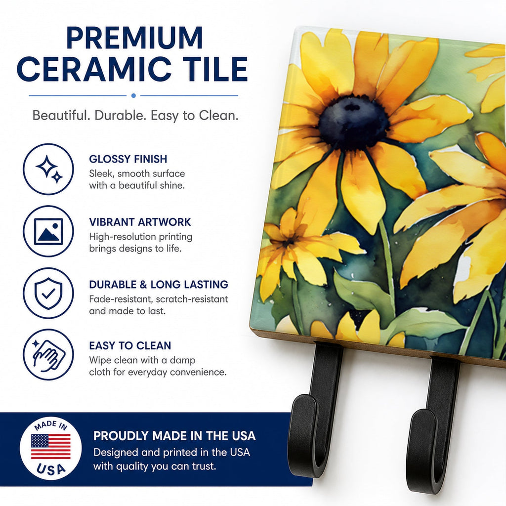 Maryland Black-Eyed Susans in Watercolor Leash or Key Holder Wall Hooks, Coat Rack Wall Mount, for Hanging Keys, Towels, Aprons, Leashes