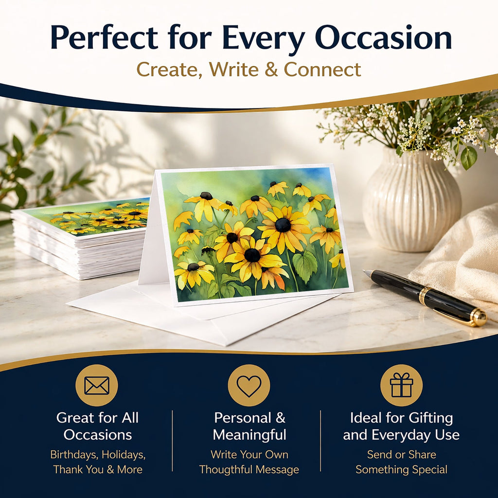 Maryland Black-Eyed Susans in Watercolor Greeting Cards Pack of 8 Blank Cards with Envelopes Whimsical A7 Size 5x7