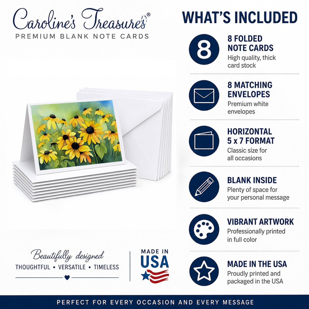 Maryland Black-Eyed Susans in Watercolor Greeting Cards Pack of 8 Blank Cards with Envelopes Whimsical A7 Size 5x7