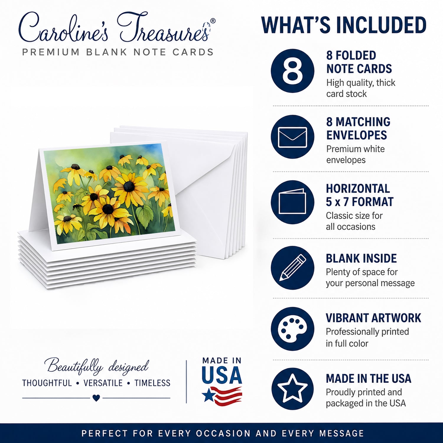 Maryland Black-Eyed Susans in Watercolor Greeting Cards Pack of 8 Blank Cards with Envelopes Whimsical A7 Size 5x7