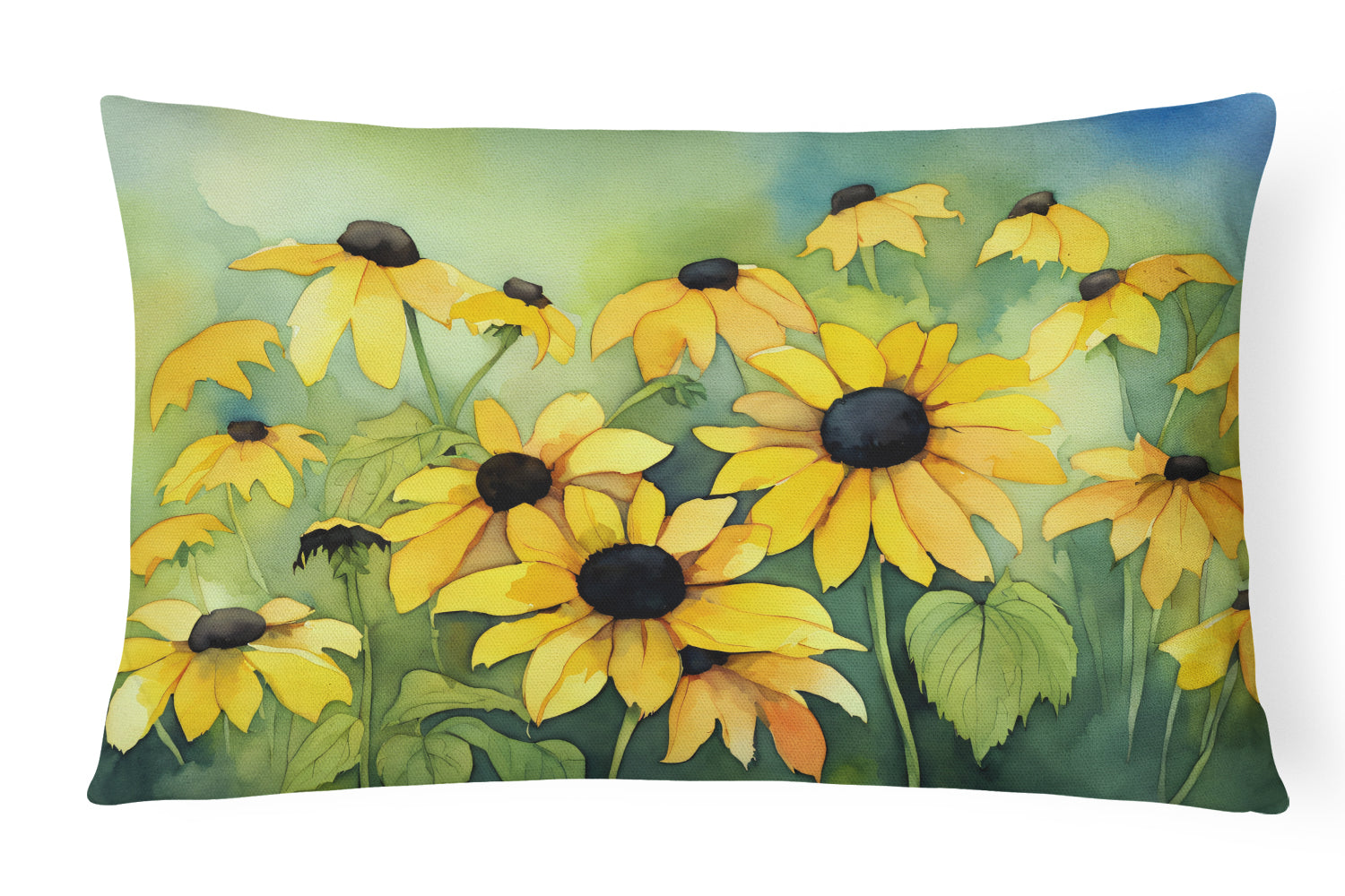 Maryland Black-Eyed Susans in Watercolor Fabric Decorative Pillow DAC1667PW1216