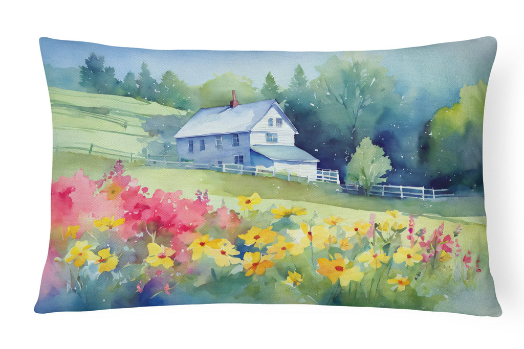 Massachusetts Mayflowers in Watercolor Decorative Throw Pillow 12x16 Indoor Outdoor Accent Cushion, Fabric Cover with Insert for Sofa, Bed, Porch & Living Room