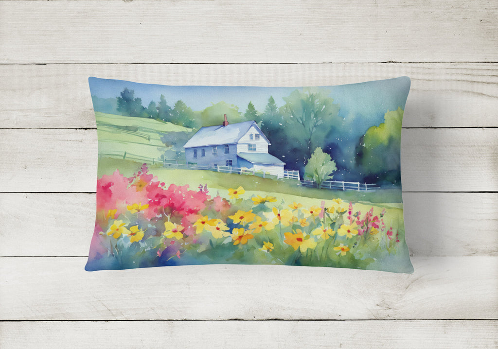 Massachusetts Mayflowers in Watercolor Decorative Throw Pillow 12x16 Indoor Outdoor Accent Cushion, Fabric Cover with Insert for Sofa, Bed, Porch & Living Room