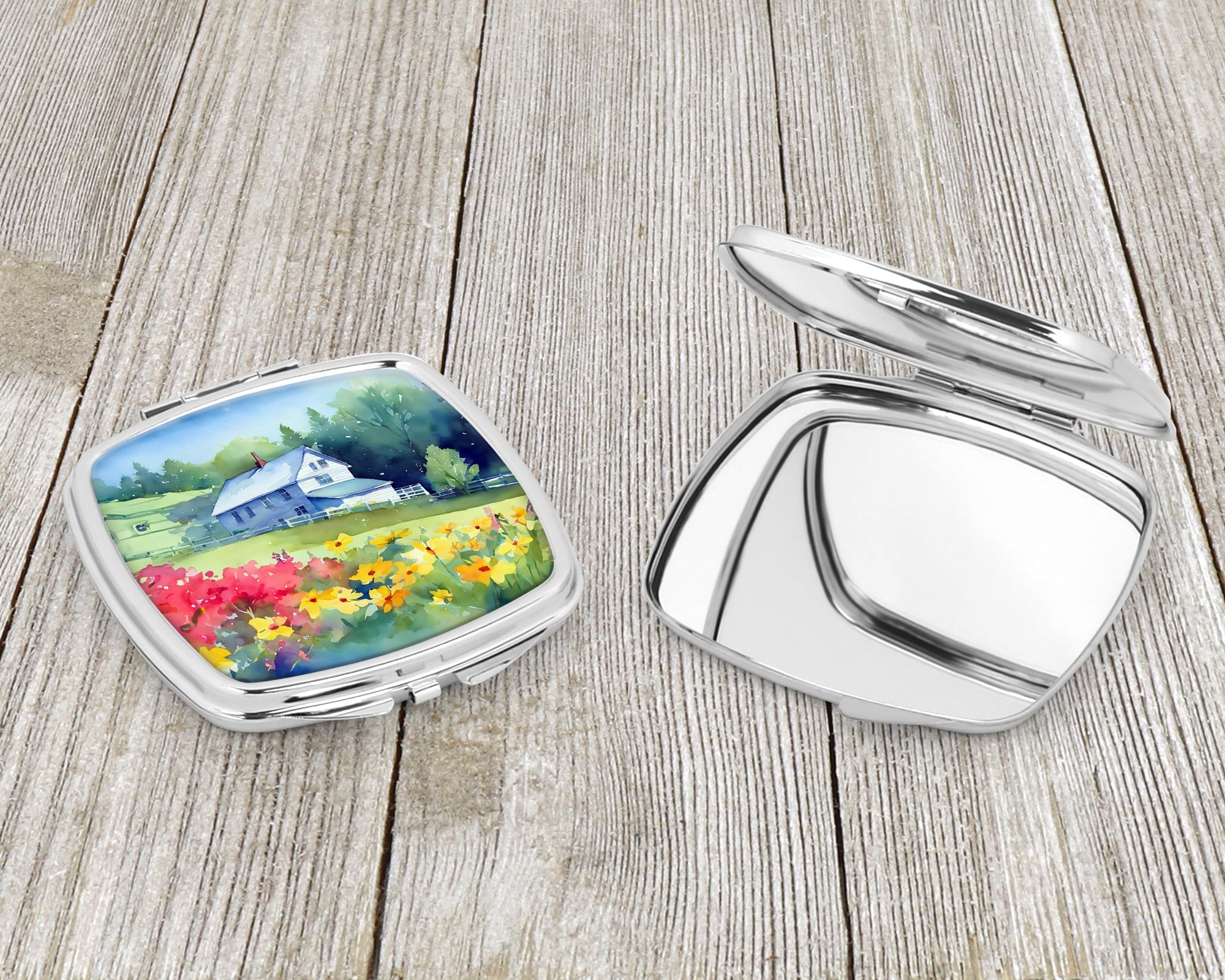 Massachusetts Mayflowers in Watercolor Compact Mirror Decorative Travel Makeup Mirror for Women Girls Gifts Pocket Makeup Mirror Folding Handheld