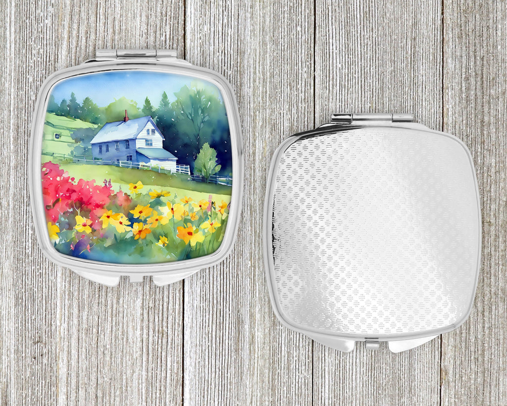 Massachusetts Mayflowers in Watercolor Compact Mirror Decorative Travel Makeup Mirror for Women Girls Gifts Pocket Makeup Mirror Folding Handheld