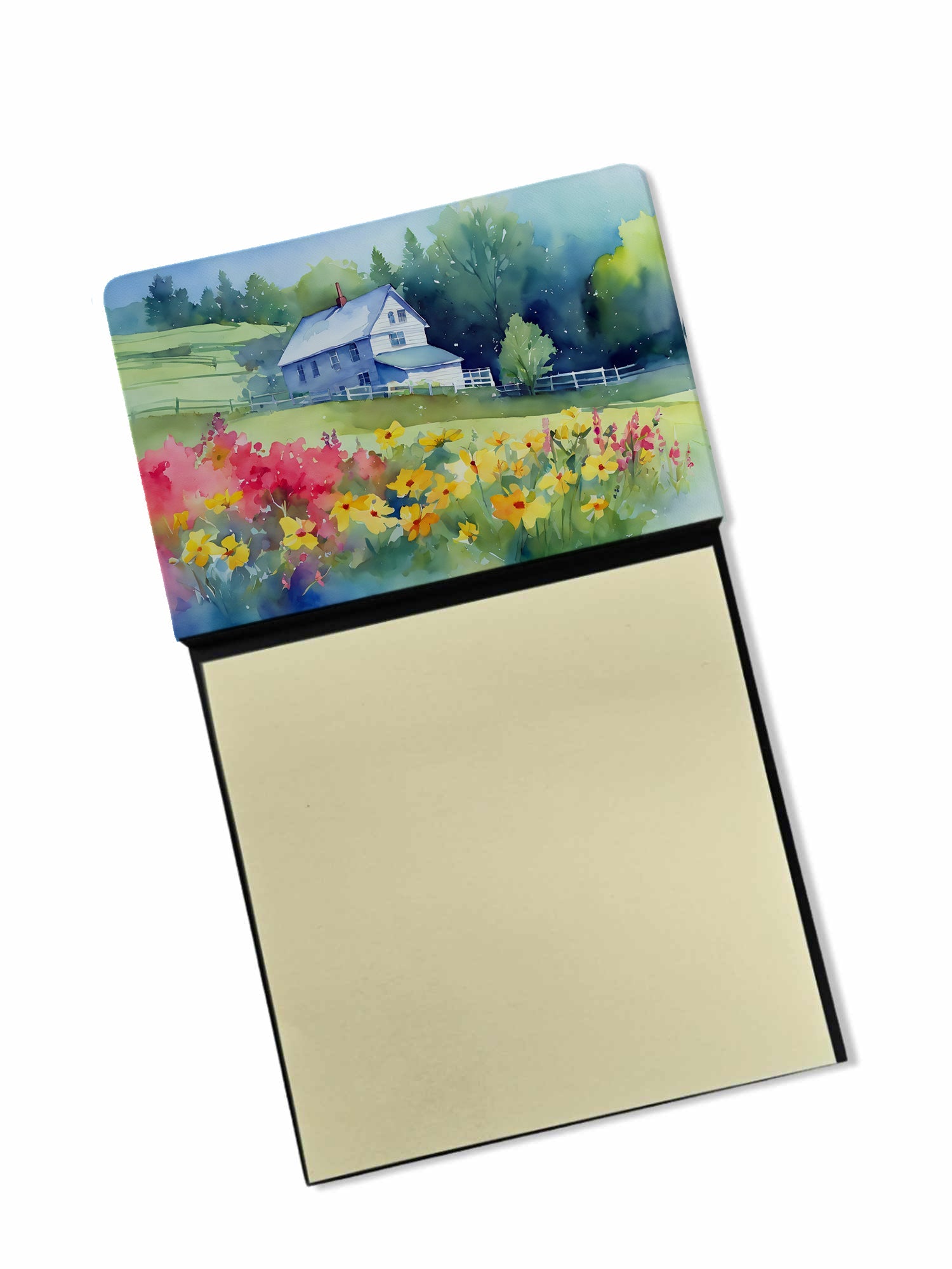 Massachusetts Mayflowers in Watercolor Watercolor Sticky Note Holder Refillable Dispenser Desk Accessory 3x3 Pad Gift