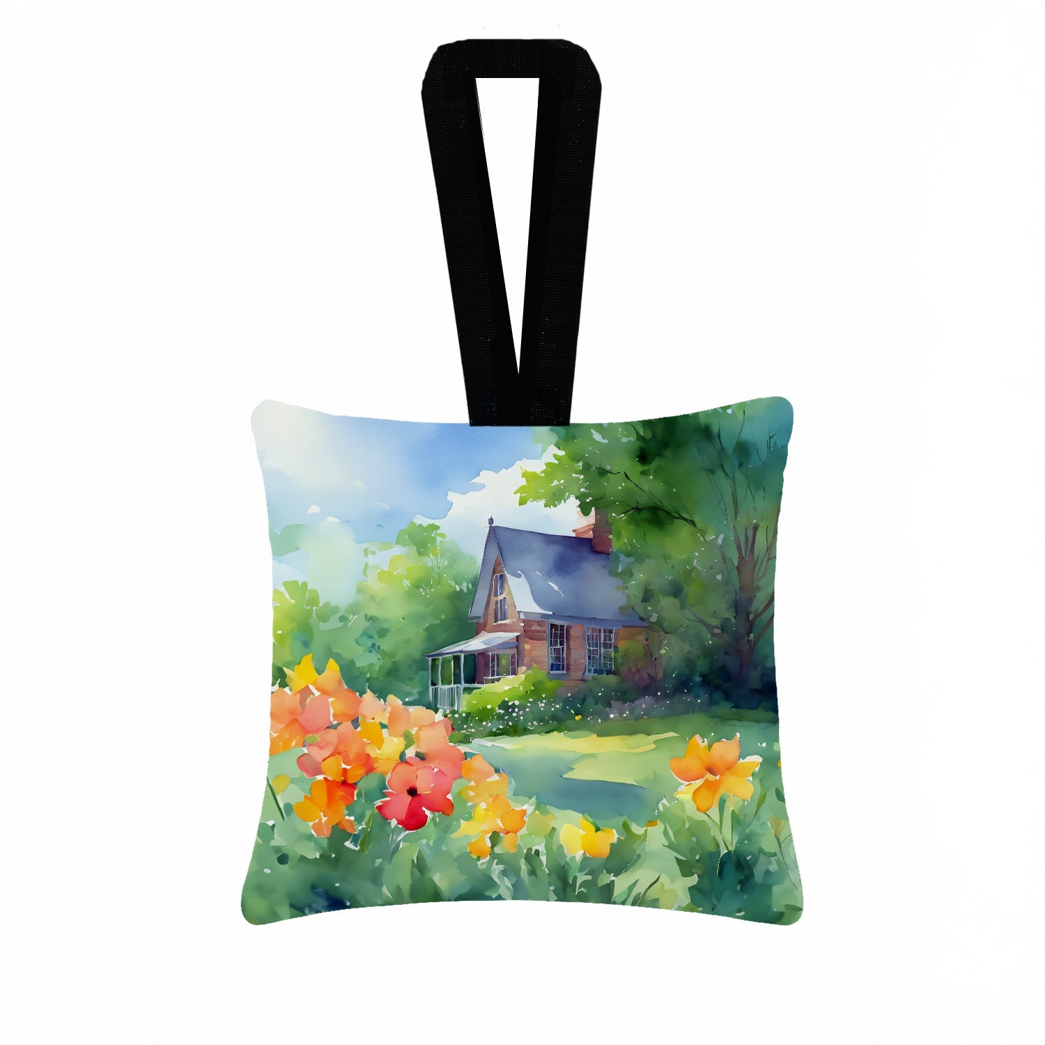 Massachusetts Mayflowers in Watercolor Hanging Square Fabric Ornament 3.5 × 3.5 Decorative Door-Knob & Tree Hanger, Soft Fabric