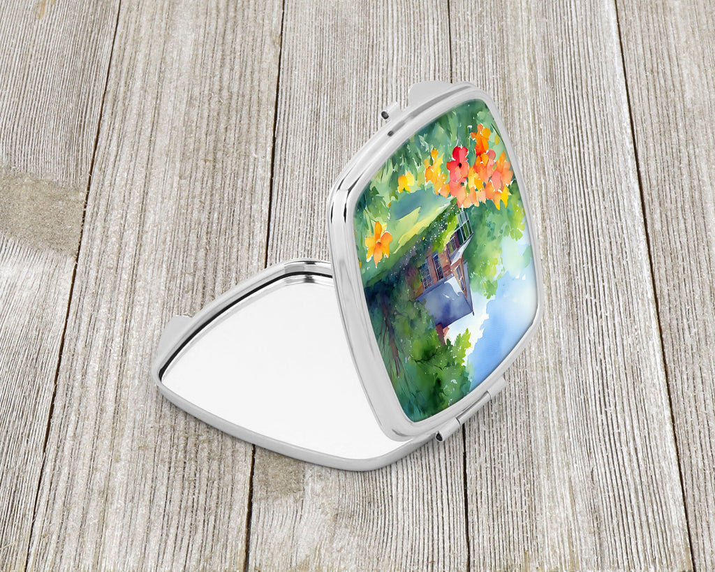Massachusetts Mayflowers in Watercolor Compact Mirror Decorative Travel Makeup Mirror for Women Girls Gifts Pocket Makeup Mirror Folding Handheld